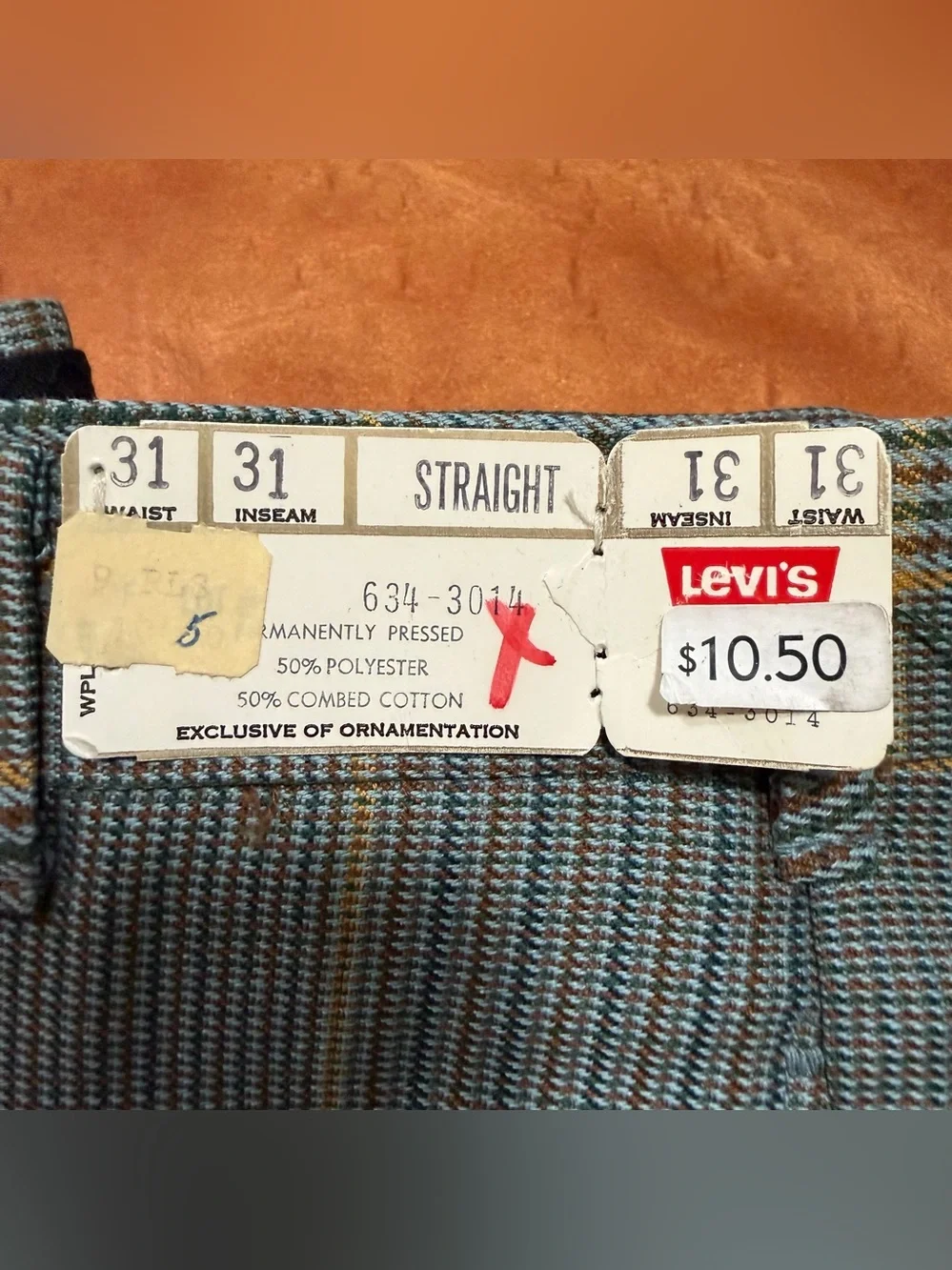 Vintage 1970s Levi’s STA-PREST Deadstock Plaid Pants 31x31 Blue Green Tan